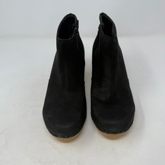 Dansko Black Leather Ankle Boots Maria Size 39 Comfort Block Heel Side Zip Clogs - Picture 5 of 15